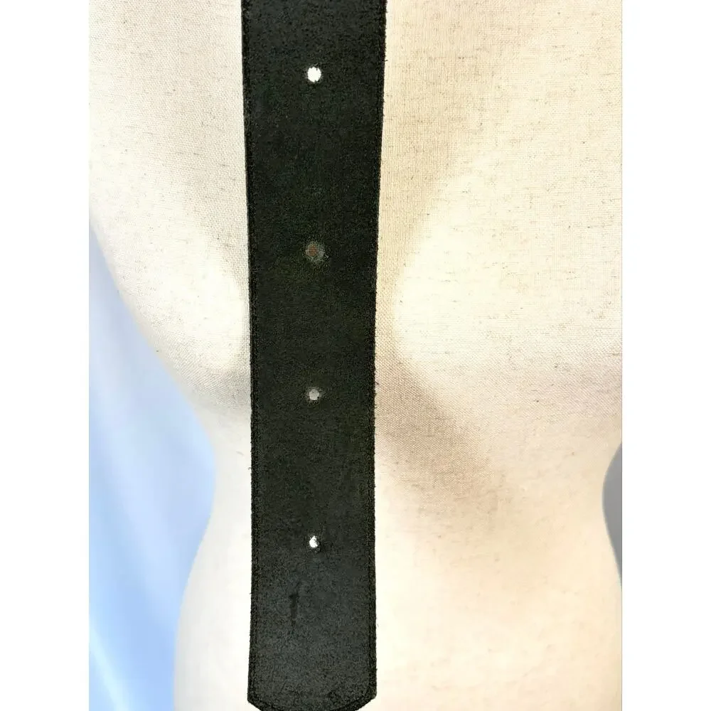 Better Belts Black Leather Prong Belt Silver Tone Swan Swirl Buckle Small VTG
